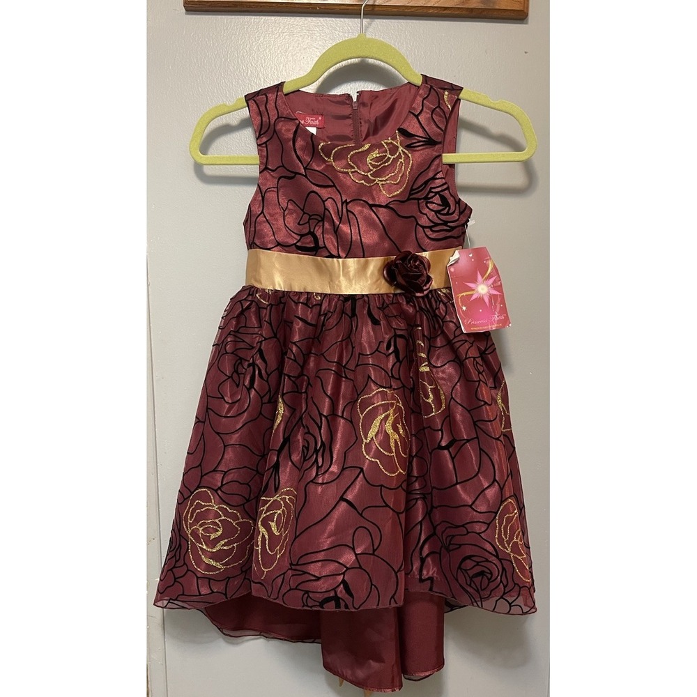 Princess Faith Girls Size 7 High/Low Hem Dress Burgundy/Gold NWT Pageant